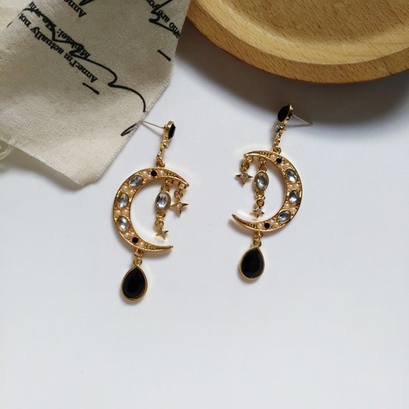 💙LAST ONE 💖Crystal Rhinestone Moon Star Earring - Picture 3 of 6